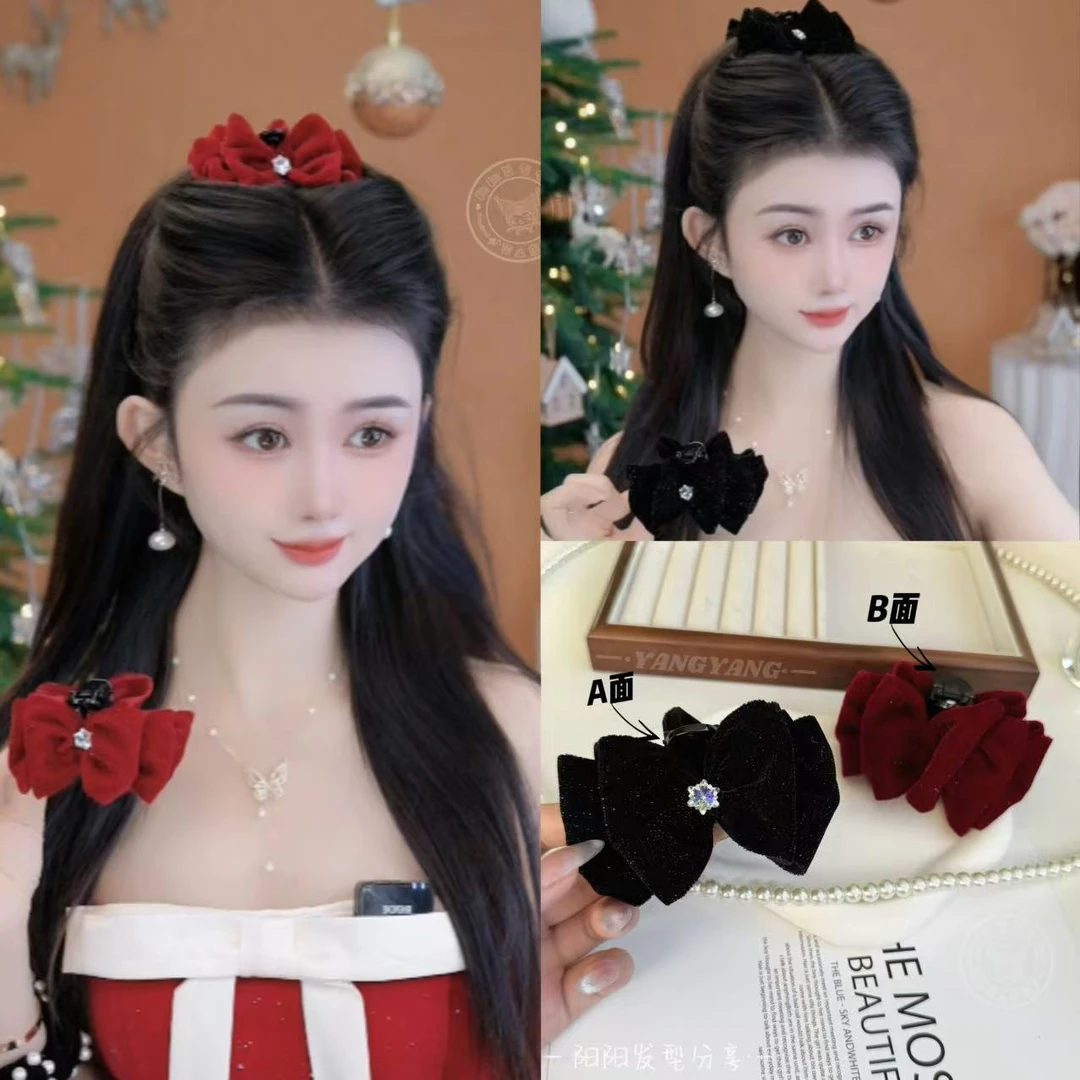 2025款高级感简约气质水钻星星丝绒发卡泡泡抓夹发夹发饰7cm