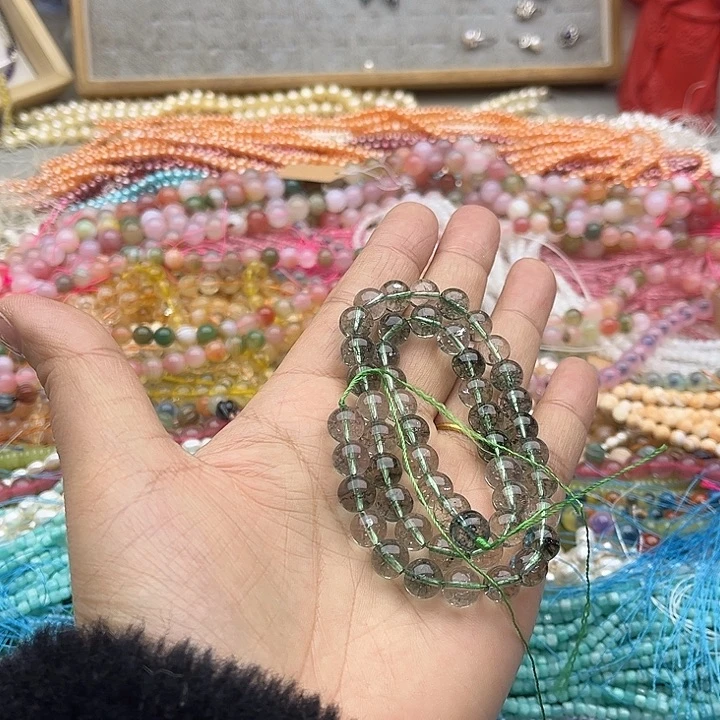 玛瑙/玉髓珠宝半成品未镶嵌一条8mm绿幽灵