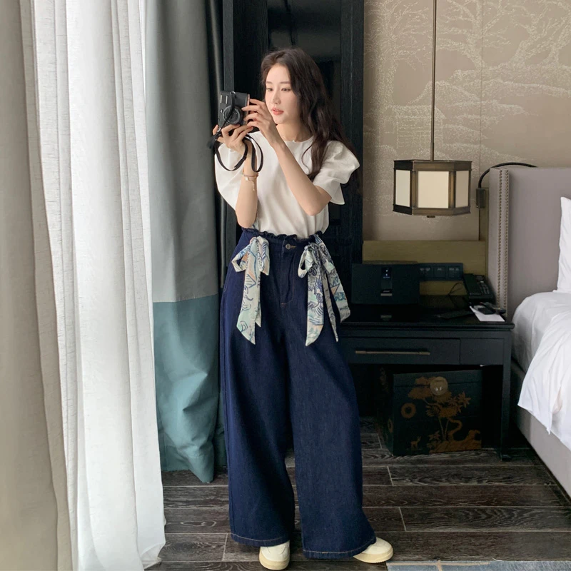 碎花飘带牛仔背带裤女2025夏季新款盐系氛围感甜酷风小个子连体裤