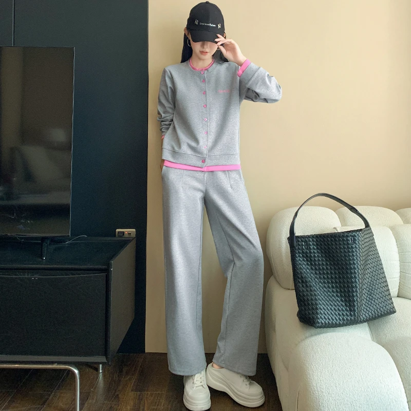 韩系穿搭休闲运动套装女春秋新款洋气减龄加厚开衫卫衣长裤两件套