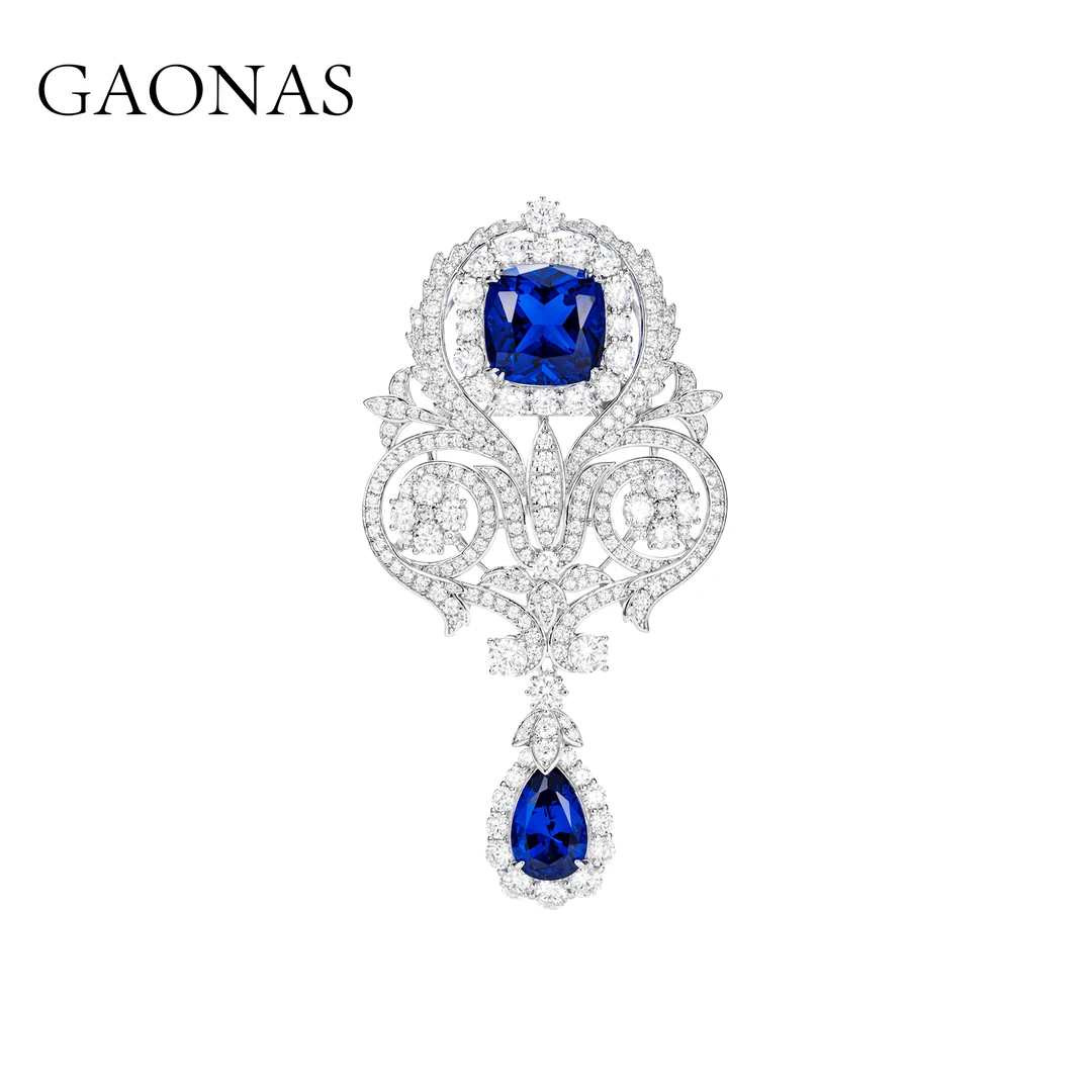 GAONAS 铜合金合成锆石胸针 中古枭鹰古典优雅蓝色胸针11074ZB