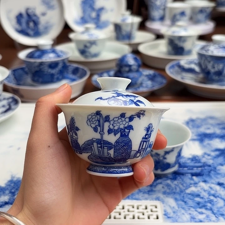 盖碗陶手工手绘盖碗