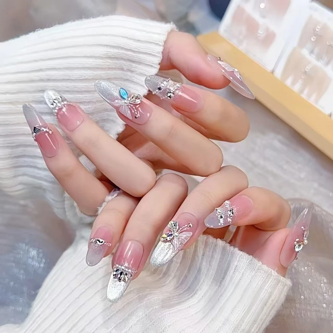 【比翼双飞】浪漫纯手工穿戴甲美甲贴片可拆卸贴片10片装爆闪女  DY