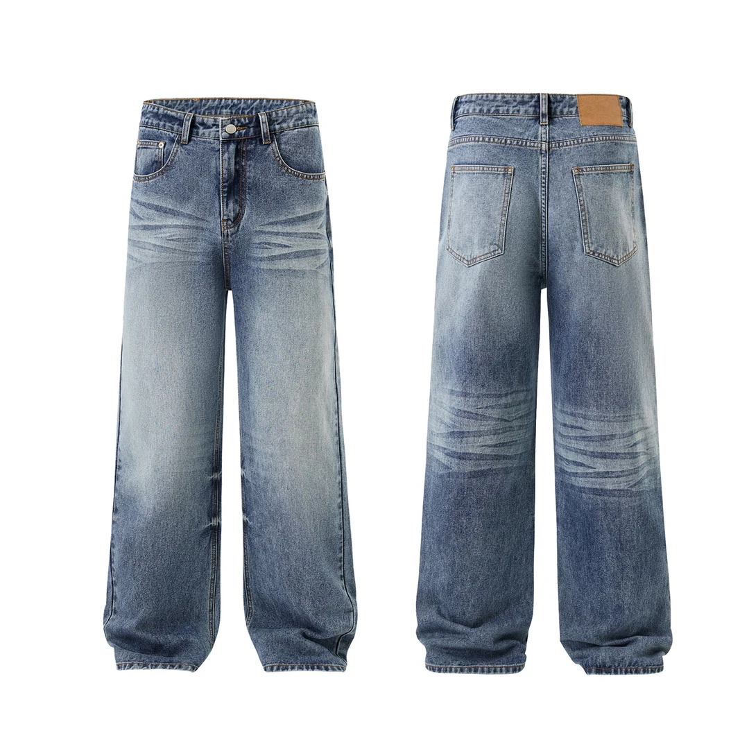 JMFOPE潮流美式复古直筒牛仔裤春夏冰蓝色高街时尚百搭休闲裤男裤