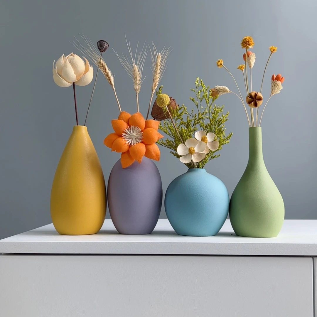 摆件陶瓷小花瓶摆件含花总高约20-30cm