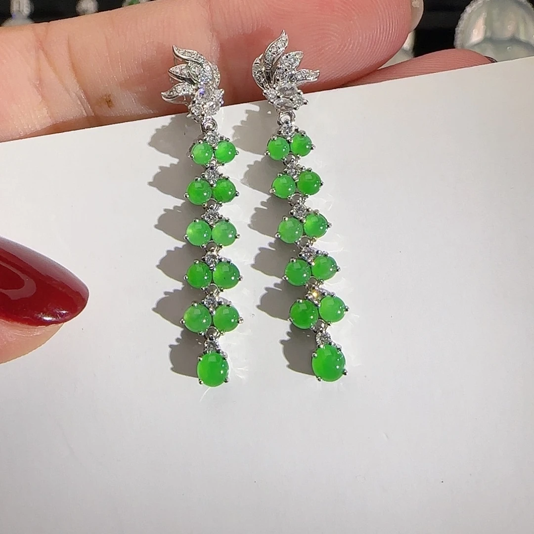 翡翠18K金镶嵌耳饰天然翡翠