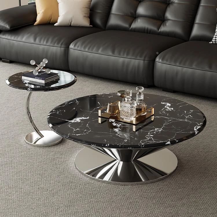 德国极简飞碟悬浮茶几客厅宝格丽微晶石大理石圆形边几组合
