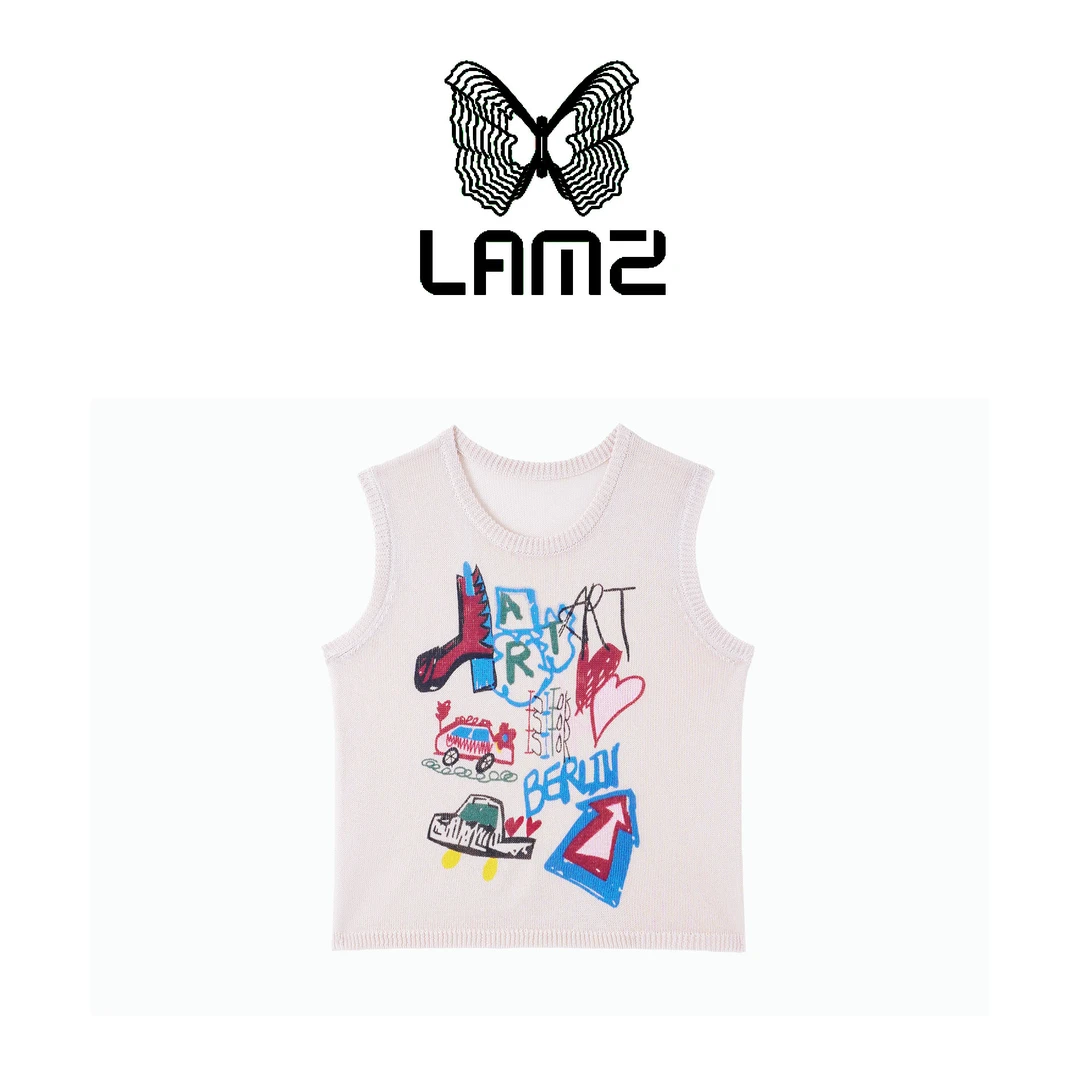 lamz 秋季卡通风宽松型法式背心吊带提花T恤 52DX1013