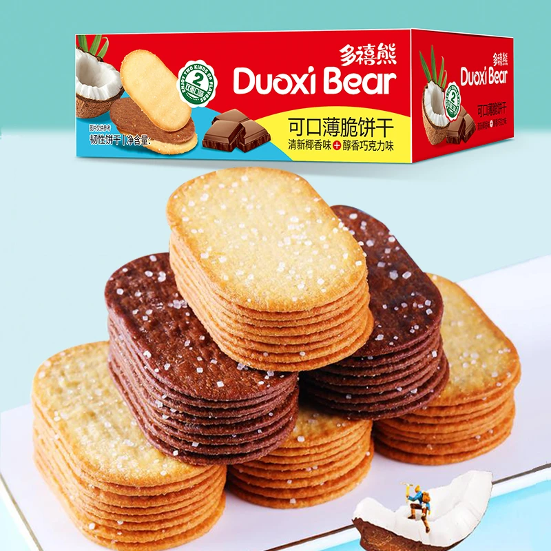 多禧熊薄脆小饼干清新椰香味醇香巧克力味酥香美味休闲解馋小零食