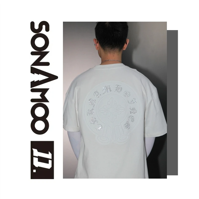 【丹丹同学】烫钻钢压时尚夏季百搭圆男士休闲T恤半袖宽松D18815