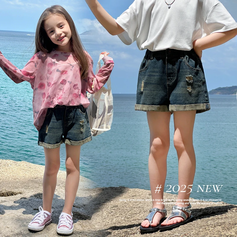 图图小象童装2025夏季新品儿童复古牛仔短裤韩版百搭潮热裤BXK007