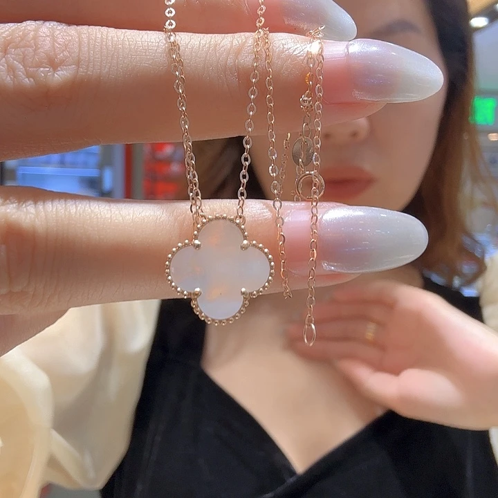 贝壳（贝母）项链18K金镶嵌15mm草玫瑰金
