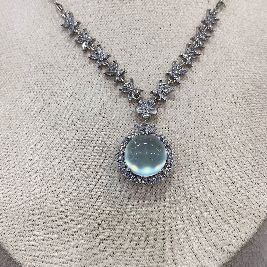 蛇纹石玉银S925镶嵌颈饰