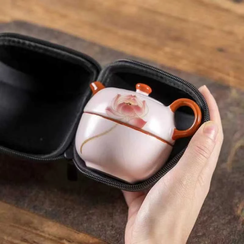 G3025-粉汝窑荷花一壶一杯旅行茶具-212