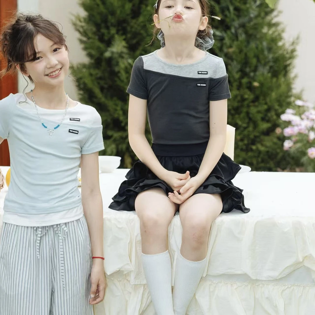 0671童装辣妹假两件T恤