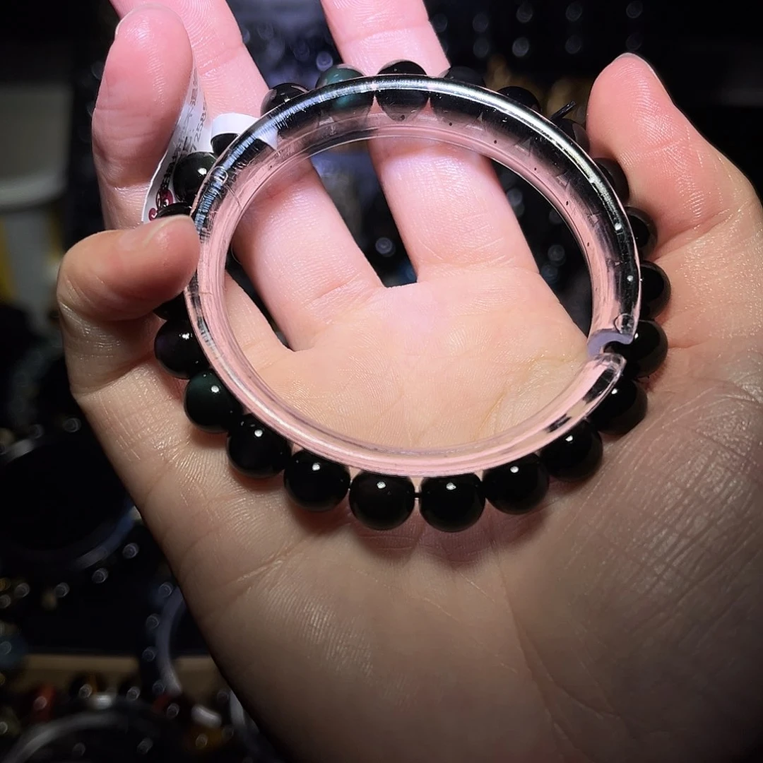 未镶嵌黑曜岩手链留*贵彩曜石8m