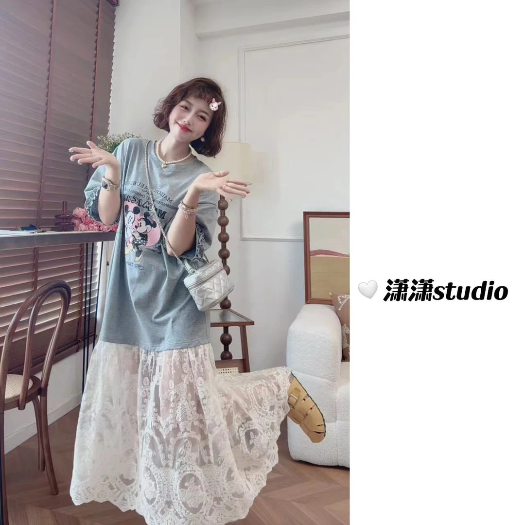 【米奇连衣裙】【日常舒适】【韩调十足】潇潇定制拼蕾丝连衣裙XY0011