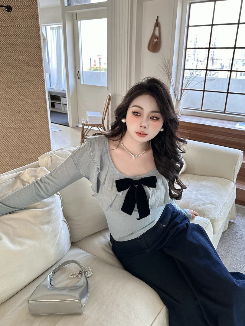 【大小姐】现货-“浪漫buff”法式少女感玫粉色蝴蝶结毛衣显瘦针织衫