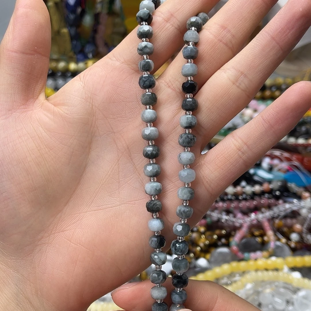 玛瑙/玉髓未镶嵌珠宝半成品卡7.5鹰眼石车轮一条