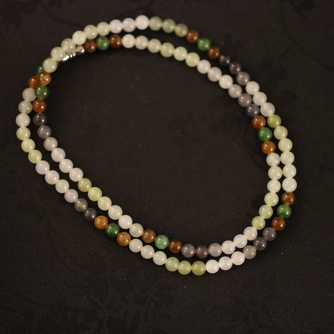 和田碧玉多宝项链 6mm H18601 多样性发