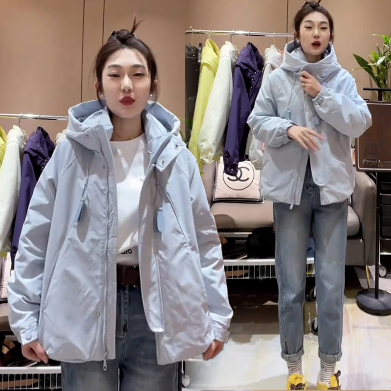 休闲时尚连帽短外套女2025春秋新款时尚百搭洋气通勤工装派克风衣