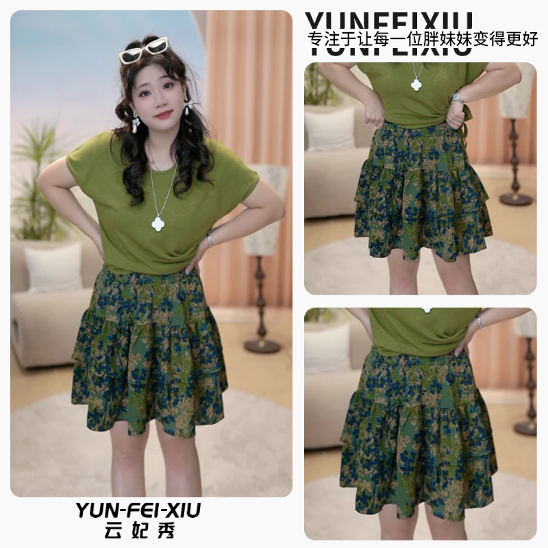 云妃秀大码女装半身裙雪时尚休闲减龄宽松显瘦遮肉胖妹妹夏88003