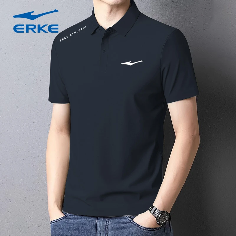 鸿星尔克短袖冬季爆款冰丝保暖运动t恤男士休闲半袖商务翻领T恤男