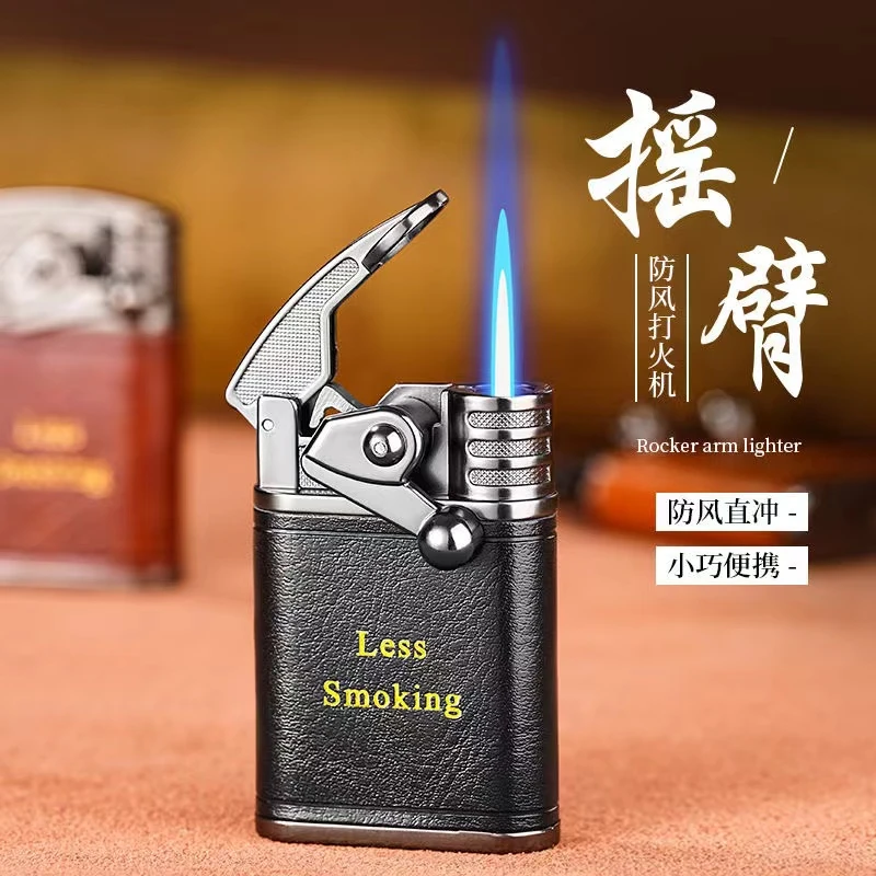 高档个性复古摇臂直冲电子防风充气点烟器创意礼物