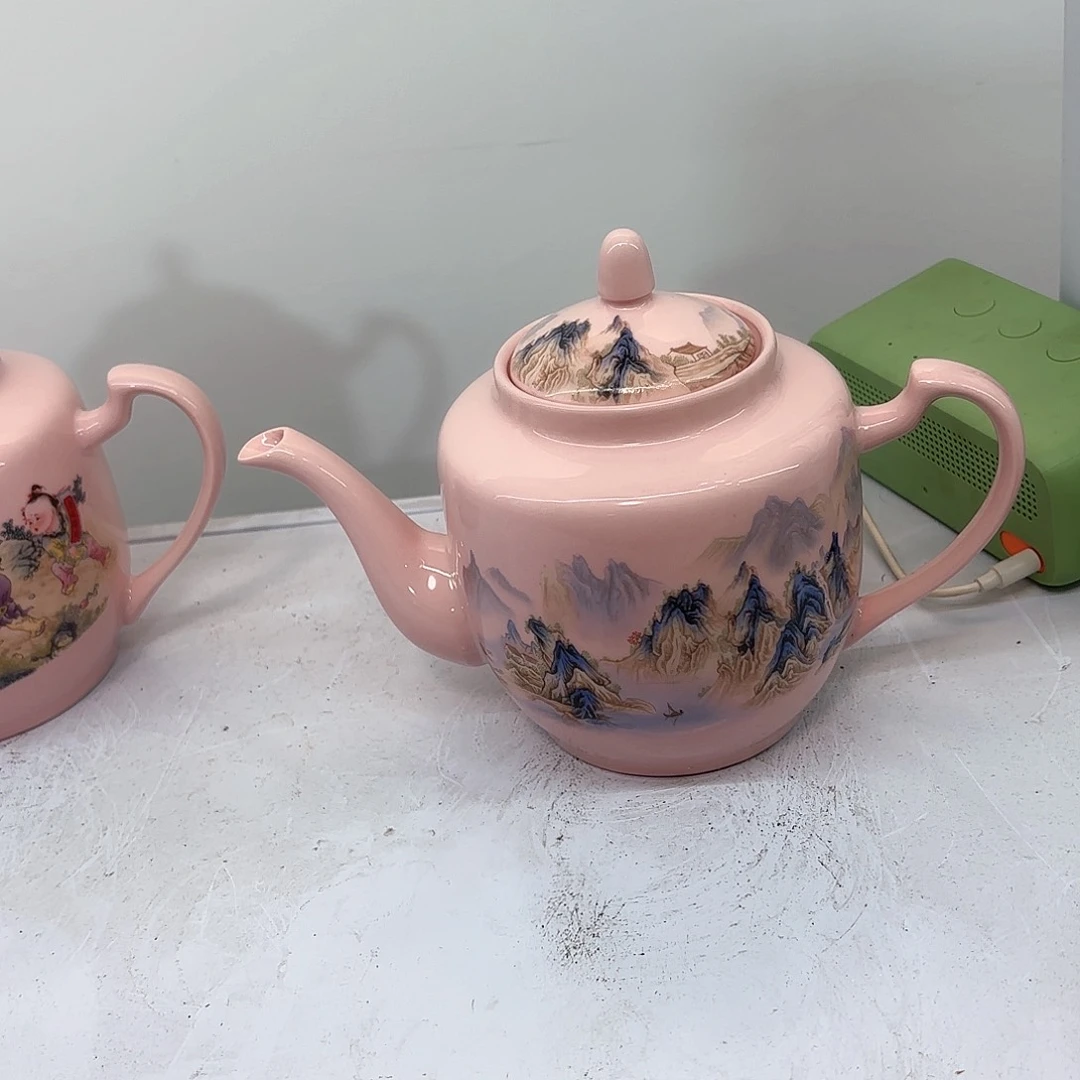 壶陶瓷千里江山图两斤侧把壶红稀稀
