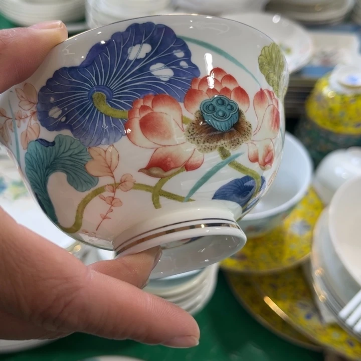 瓷片荷塘4.5寸碗六个哇塞