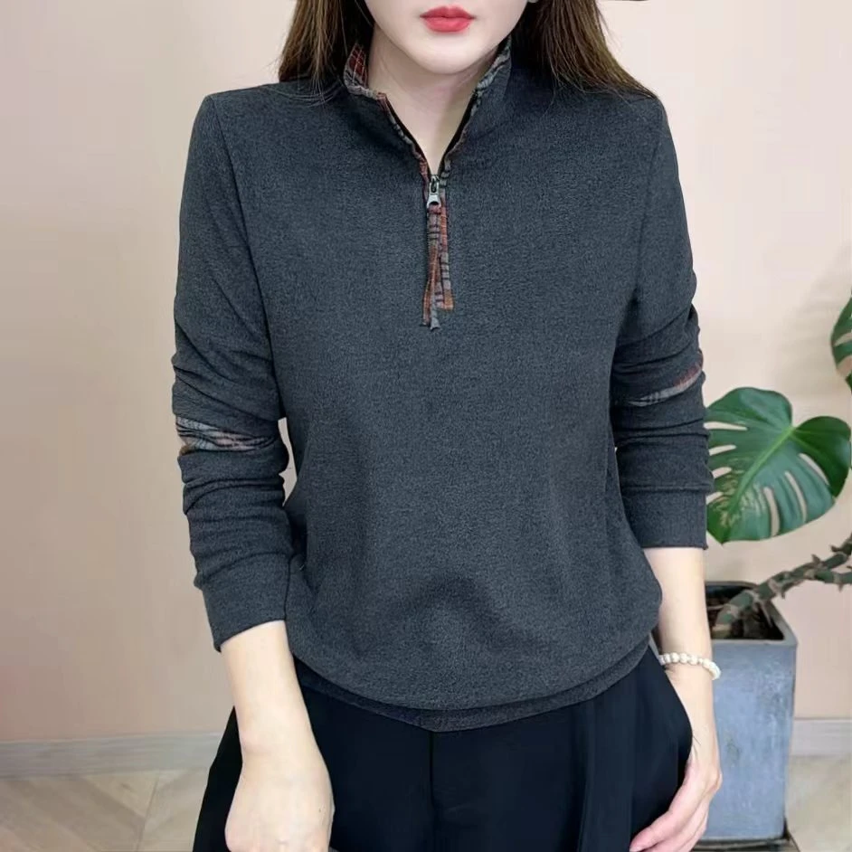 2025冬季新品时尚百搭修身半拉链双面绒保暖卫衣女士长袖上衣8292