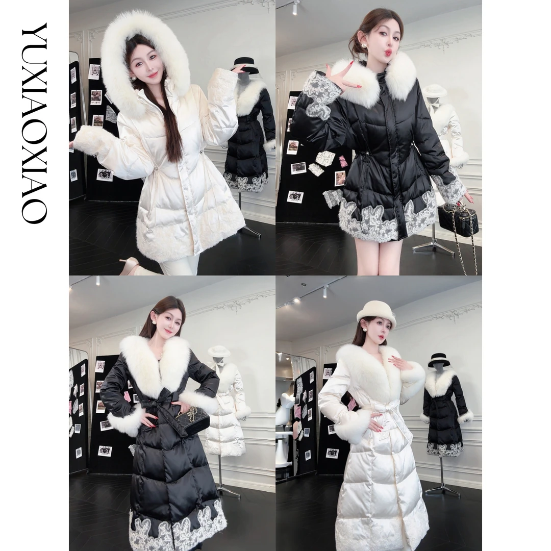 余潇潇【雪国明珠】时尚白鹅绒拼狐狸毛女士长款羽绒服&短款羽绒服