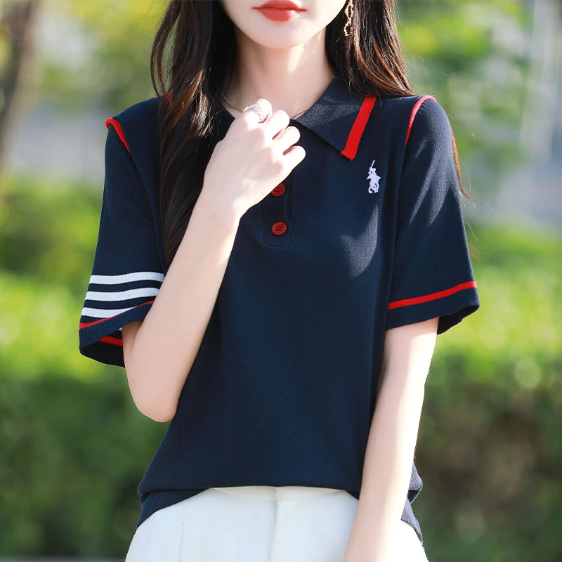 25夏季新款小马刺绣针织冰丝上衣时尚百搭