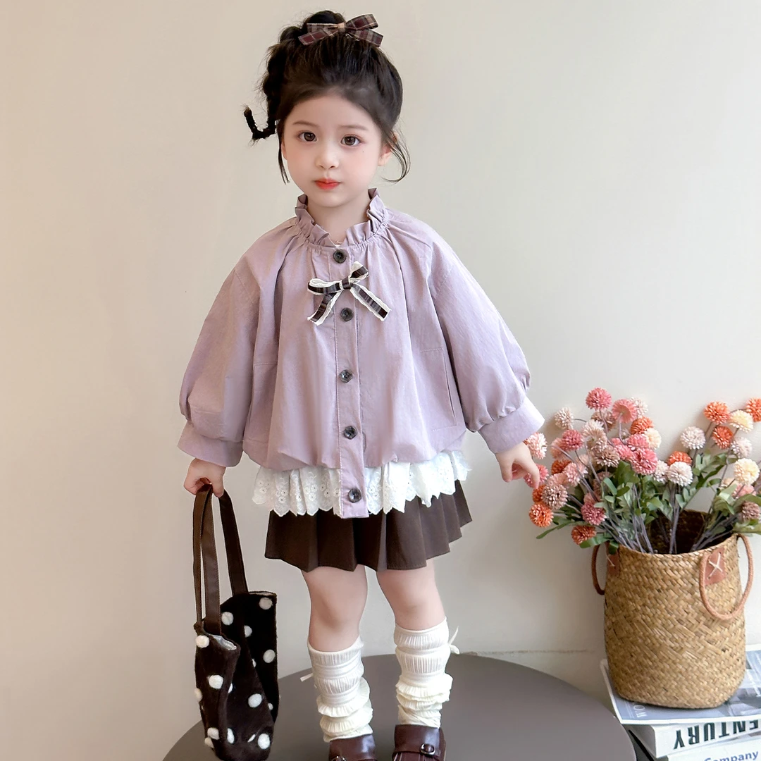 女童外套春秋装2025新款儿童洋气时髦蕾丝花边上衣秋季女宝宝衣服