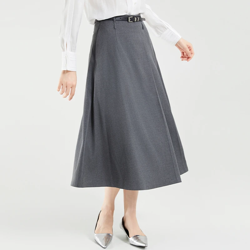 高腰大摆a字百褶半身裙女通勤中长款裙子163Q2220
