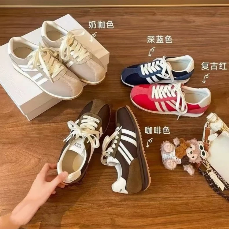 【5118】秋季新款设计感拼色德训鞋女平底轻便百搭软底防滑登山鞋