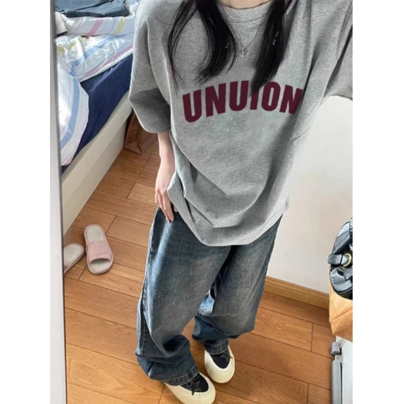 美式复古短袖t恤女装300斤夏季大码胖mm休闲百搭宽松半袖纯棉上衣