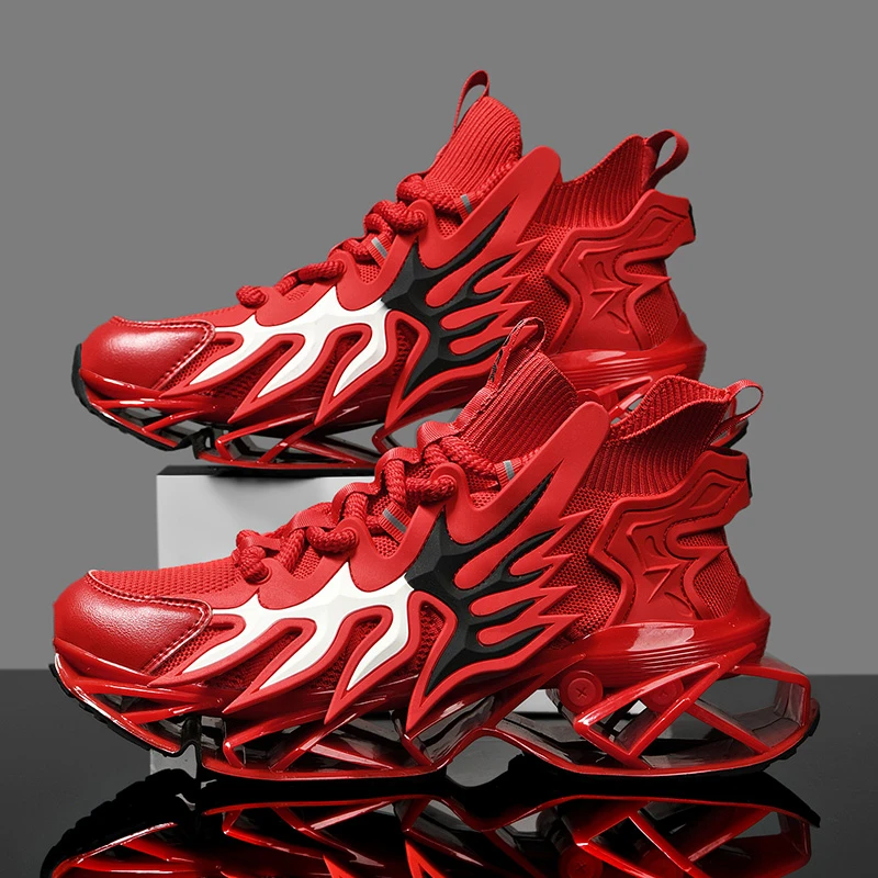 男鞋子2025新款夏季红色网面刀锋休闲鞋老爹运动鞋减震跑步男鞋子