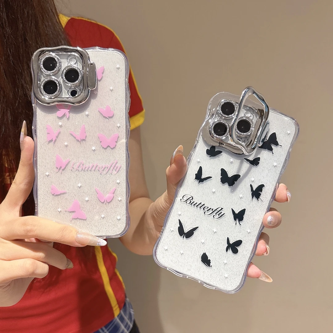 闪粉满屏蝴蝶适用苹果16/15/14系列手机壳小众创意设计