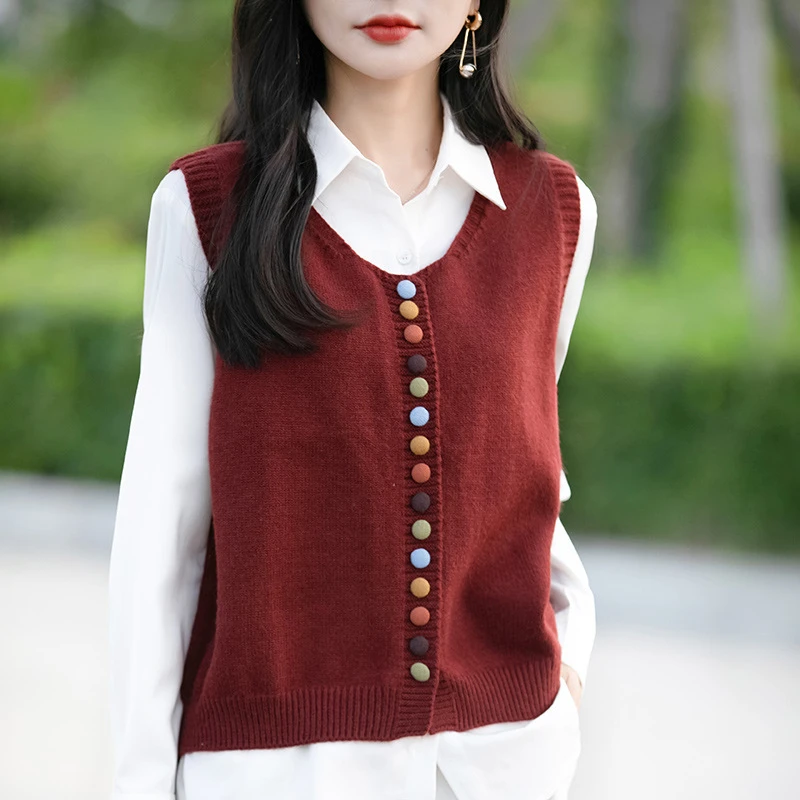 百搭复古时尚韩版女士春秋针织纯色秋冬外穿外搭上衣马甲女 2024