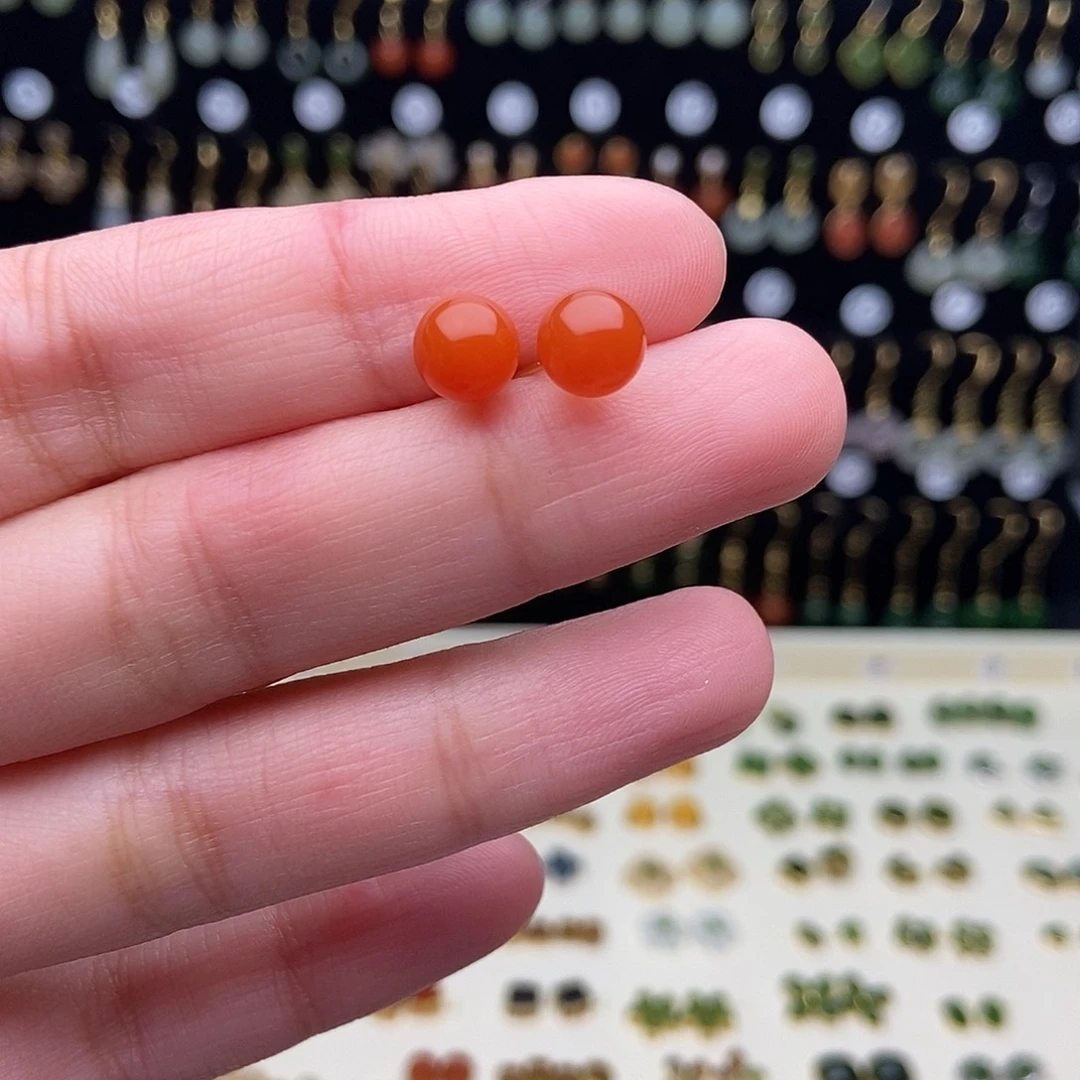 和田玉银S925镀金镶嵌耳饰