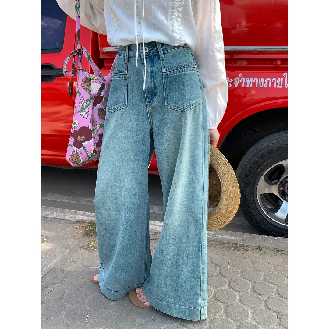 【西西里安】 C位拿捏！贯穿春夏浅蓝tiansi韩版牛仔阔腿裤