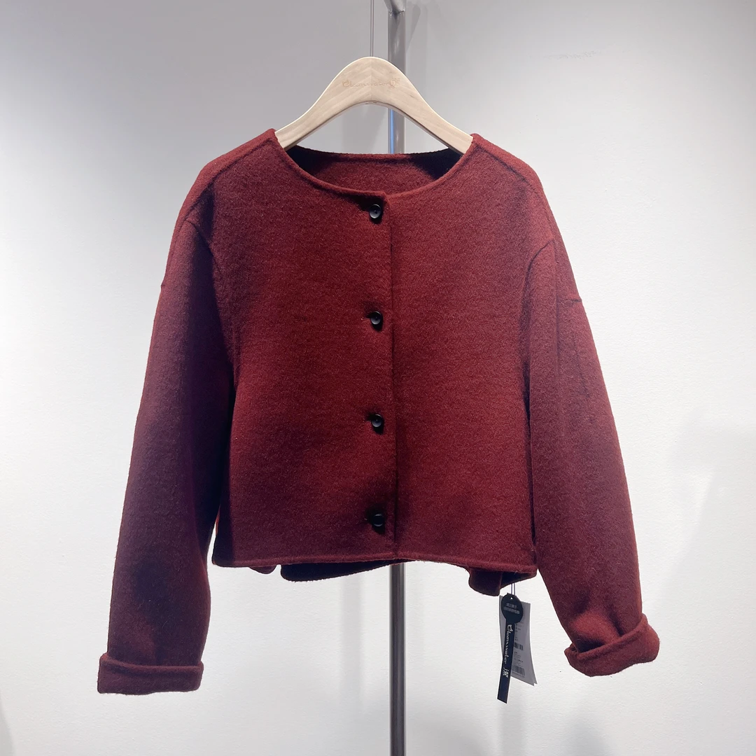 潔牌短款外套小香风气质休闲圆领百搭羊毛秋冬