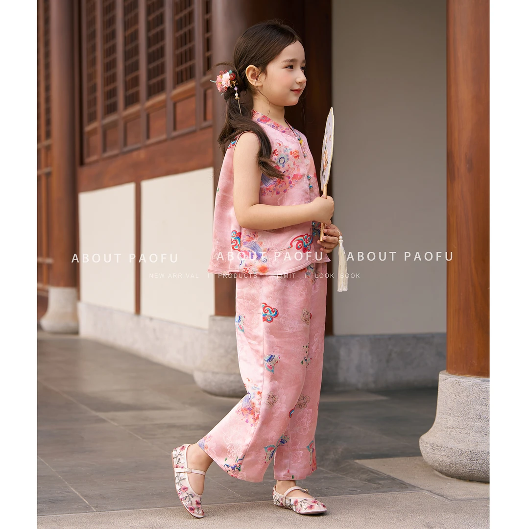 【蝶飞】泡芙定制 夏季100木薯丝25姆米花罗九分裤套装 DY1250468