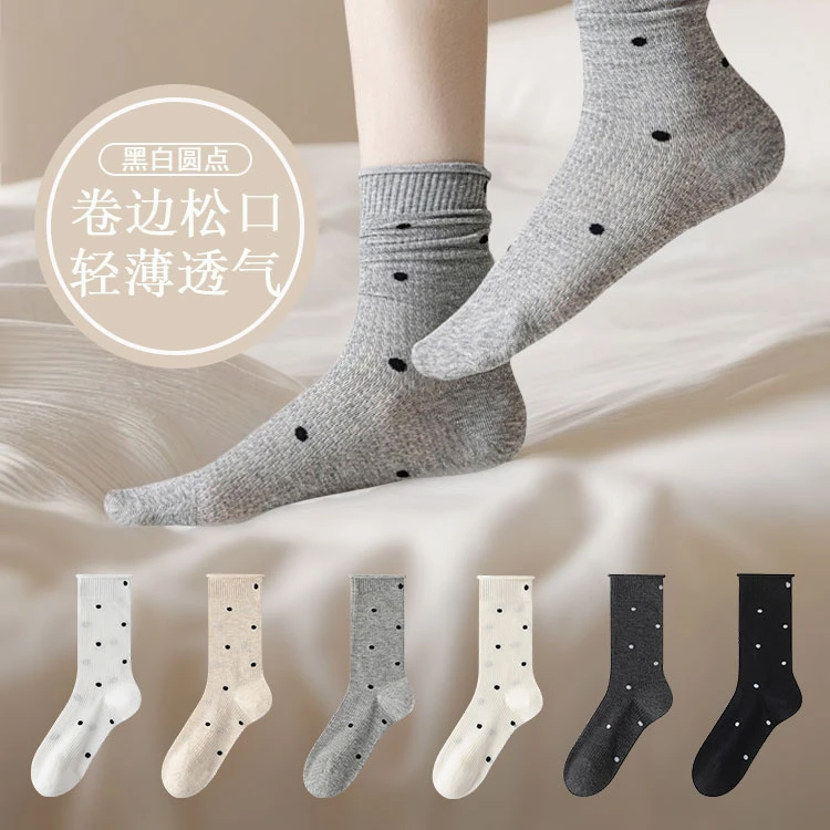 三双袜子推荐高颜值波点中筒袜爆款棉袜可爱学生袜薄款白袜子无骨