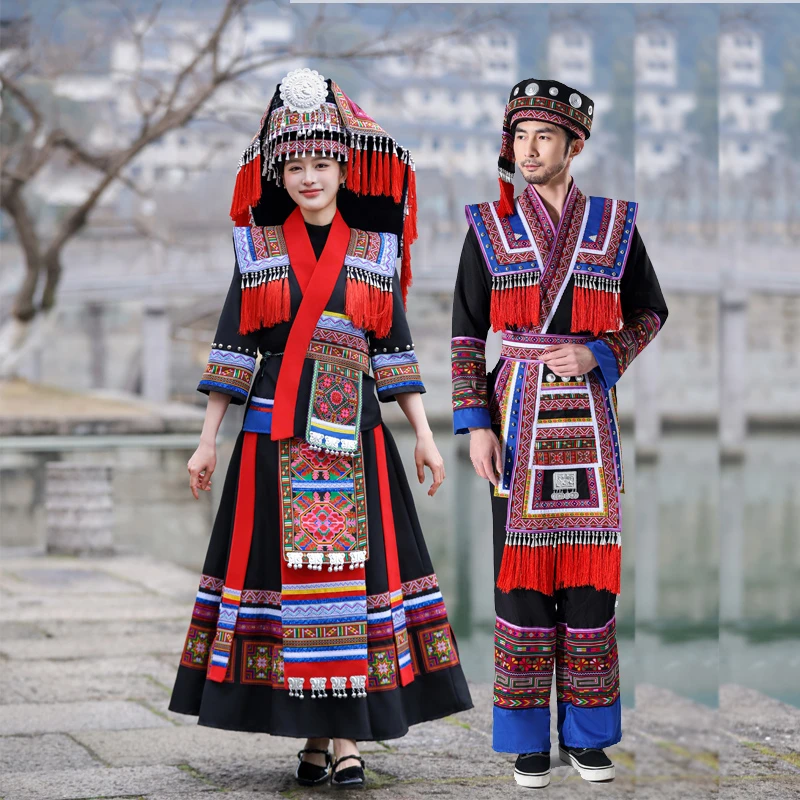 广西壮族三月三服装女少数民族舞蹈演出服成人苗族彝族瑶族表演服