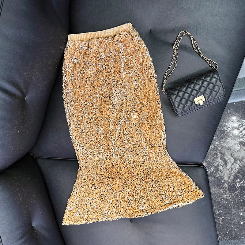 时尚显瘦半身裙高腰百搭裙-金半身裙