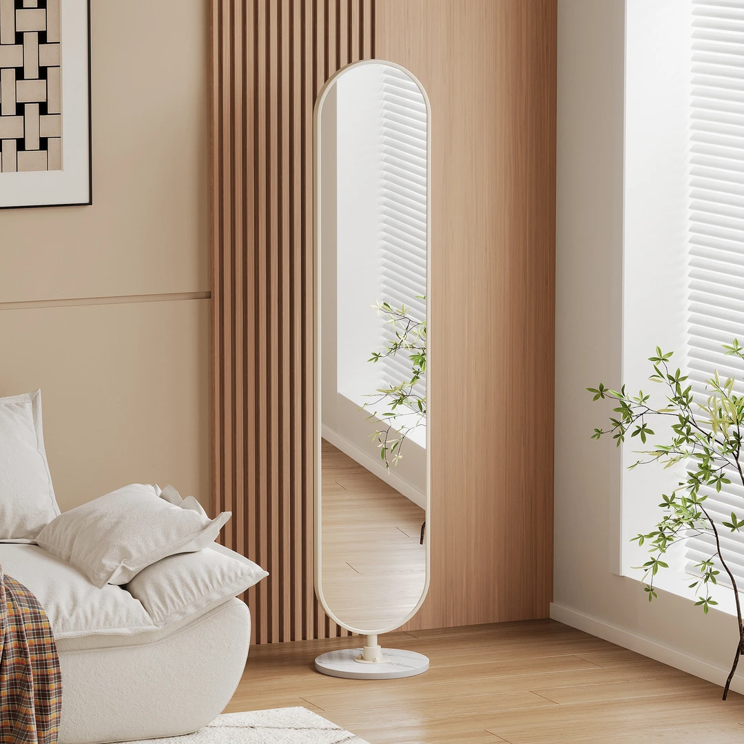 奶油风穿衣镜家用小户型可旋转镜子ins全身镜玄关入户落地试衣镜