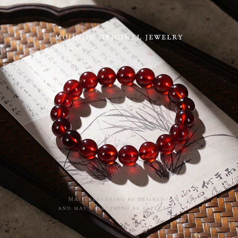 【木槿槿】天然橙红石榴石手串女款小众生日礼物珠宝首饰串珠手链