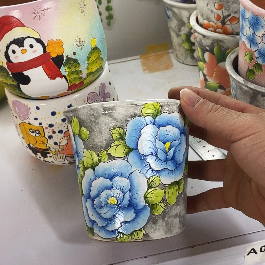 花盆紫砂手绘盆满28包邮